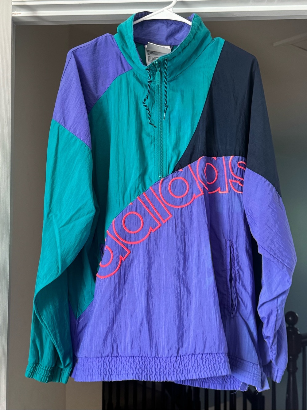 adidas Teal, Purple & Black Colorblock Pullover Windbreaker